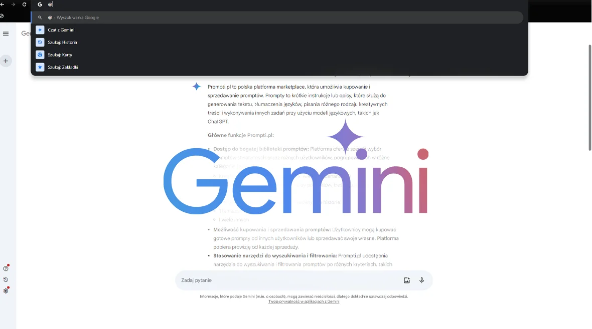 Aktualizacja Google Chrome - Gemini dostepne w pasku www