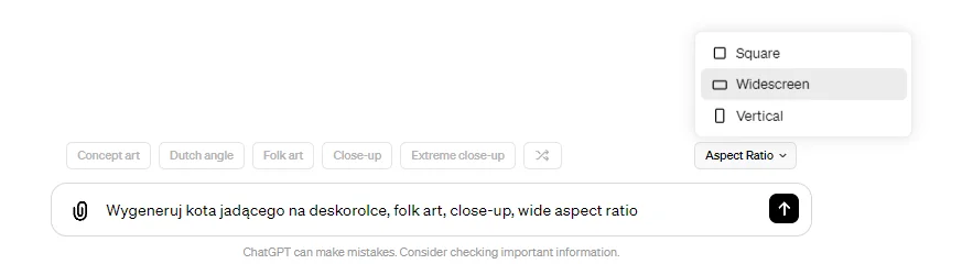 ChatGPT - Wybór stylu obrazu i rozdzielczości