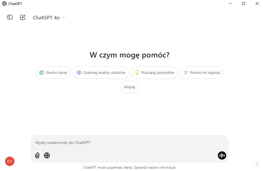 Wygląd ChatGPT na Windowsie