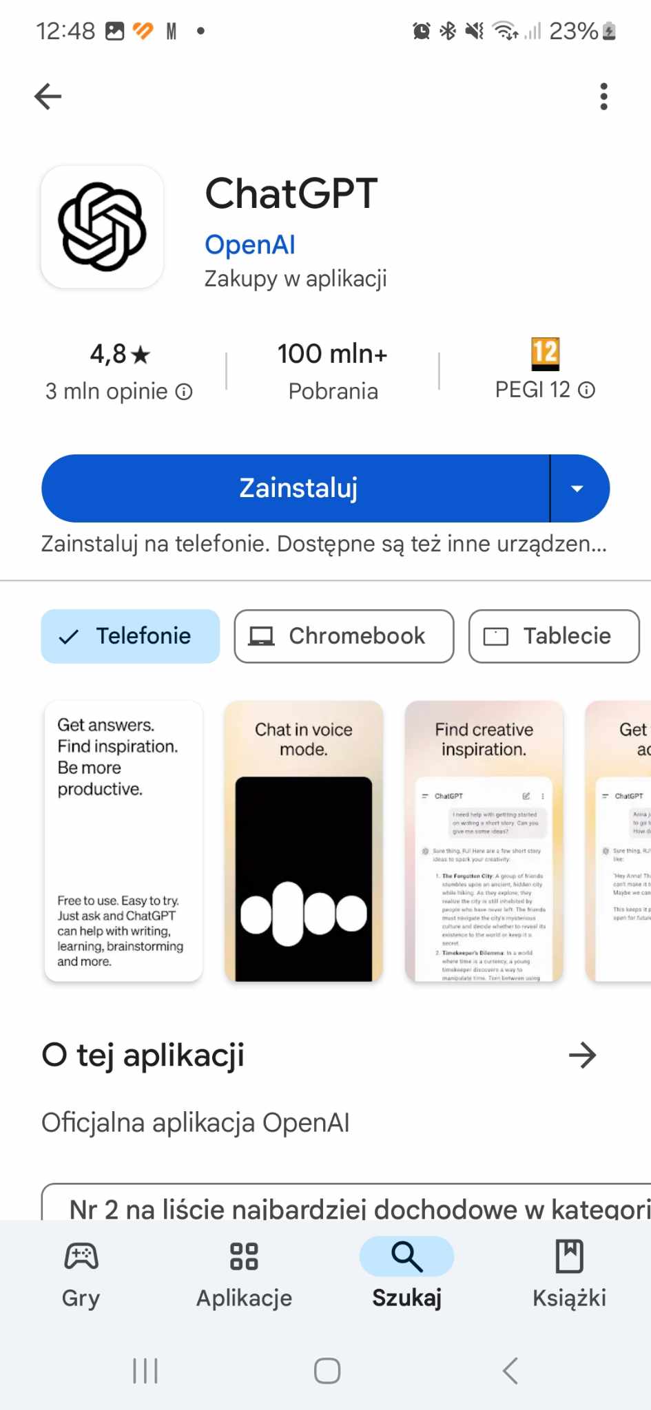 Oficjalna aplikacja ChatGPT od OpenAI